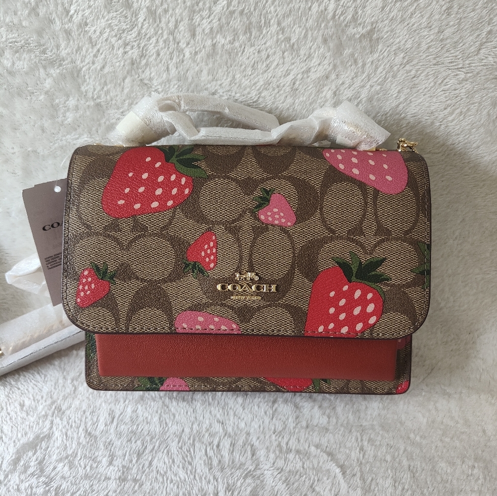 Mini Klare Crossbody In Signature Canvas With Wild Strawberry Print